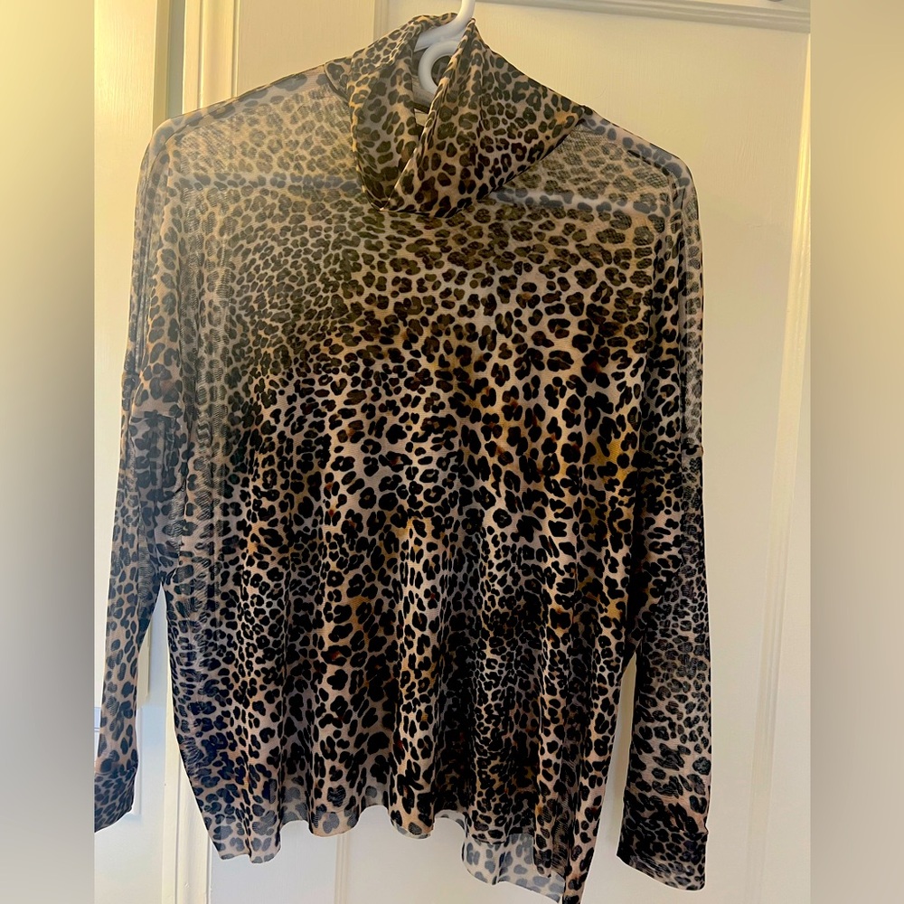 Sheer Turtle Necked Leopard Print Jersey